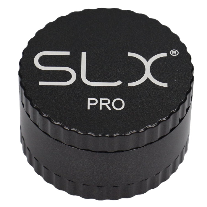 SLX Pro Aluminium Non-Sticky Grinder 62 mm Black standing upright.