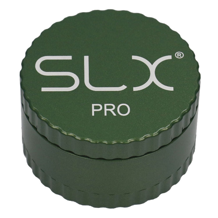 SLX Pro Aluminium Non-Sticky Grinder 62 mm Green standing upright.