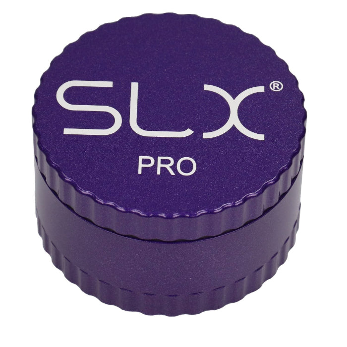 SLX Pro Aluminium Non-Sticky Grinder 62 mm Purple standing upright.