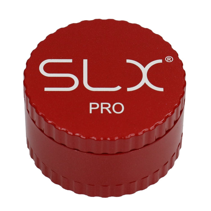 SLX Pro Aluminium Non-Sticky Grinder 62 mm Red standing upright.