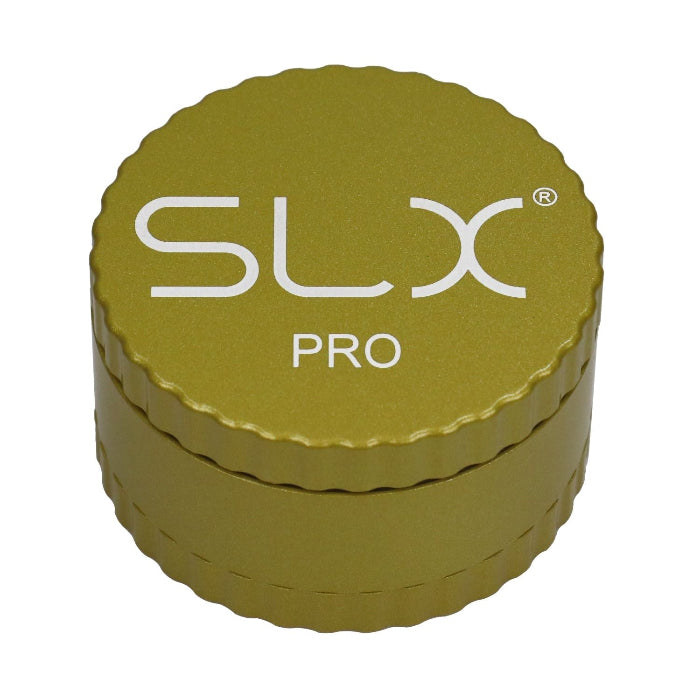 SLX Pro Aluminium Non-Sticky Grinder 62 mm Yellow standing upright.