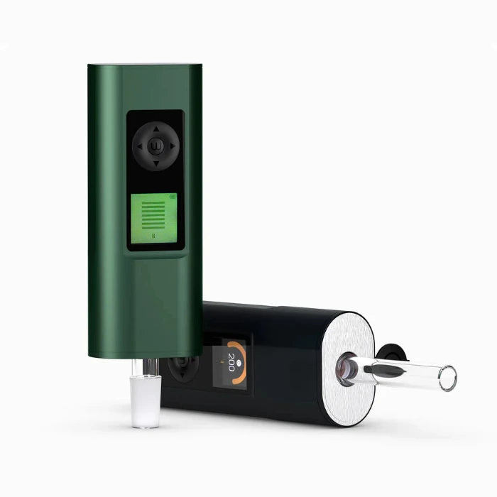 Arizer Solo 3 2.0 Green vaporizer upside down, next to the black model laying down.