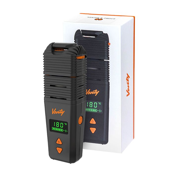 Storz & Bickel Venty Vaporizer product box with vaporizer in front.