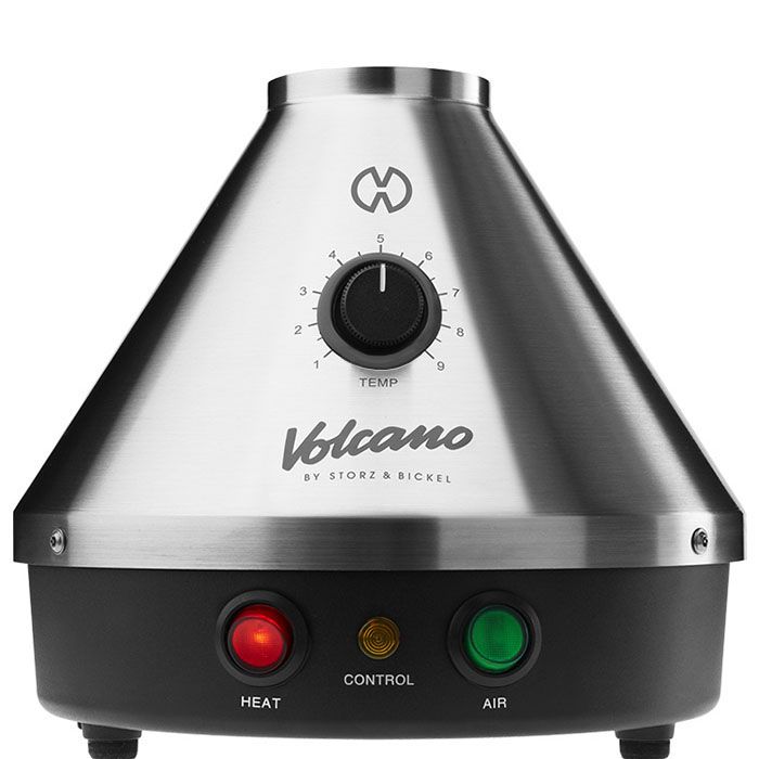 Storz & Bickel Volcano Classic Vaporizer silver, standing upright.
