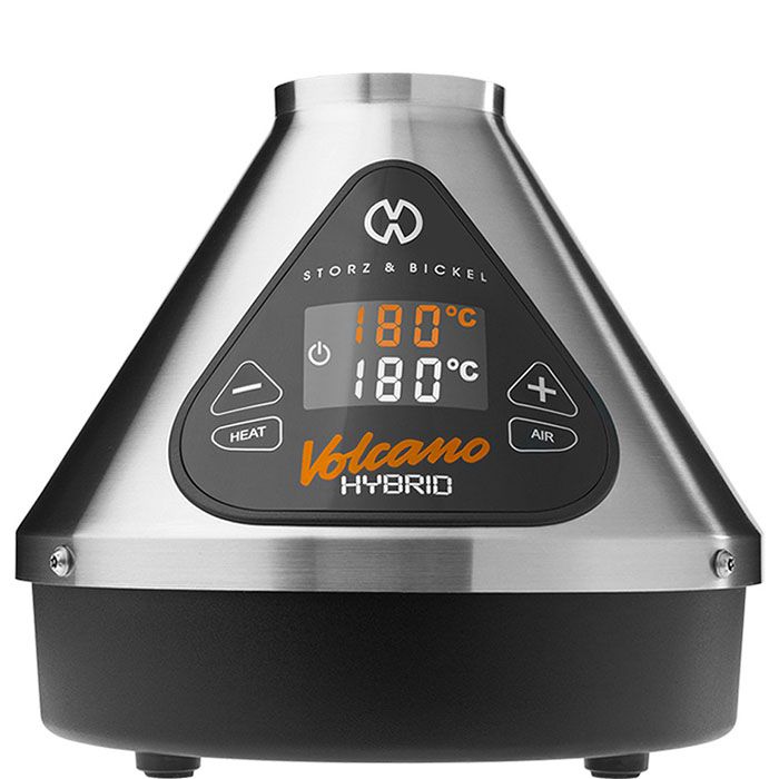 Storz & Bickel Volcano Hybrid Vaporizer silver, standing upright.
