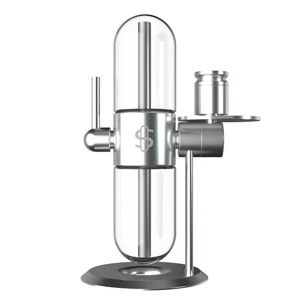 Stündenglass Gravity Hookah Silver standing upright.