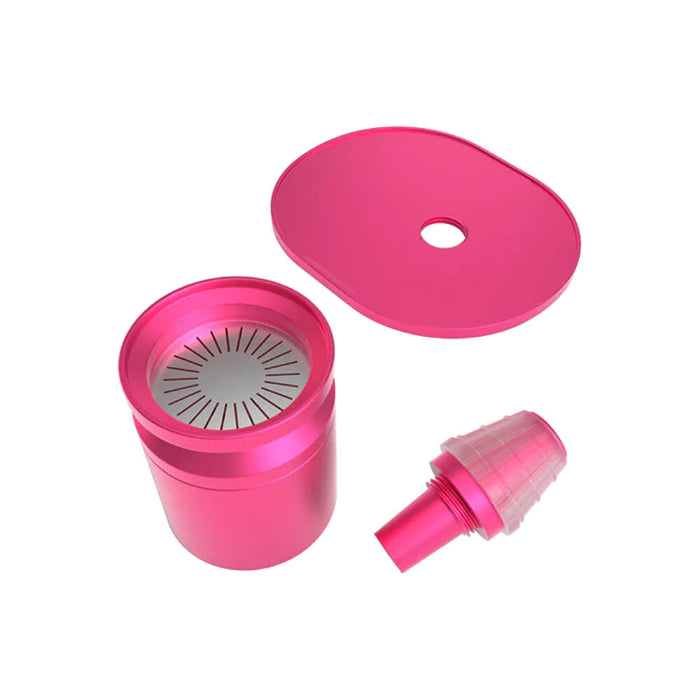 Close-up of Stündenglass Kompact Gravity Hookah Pink infusion chamber assembly.