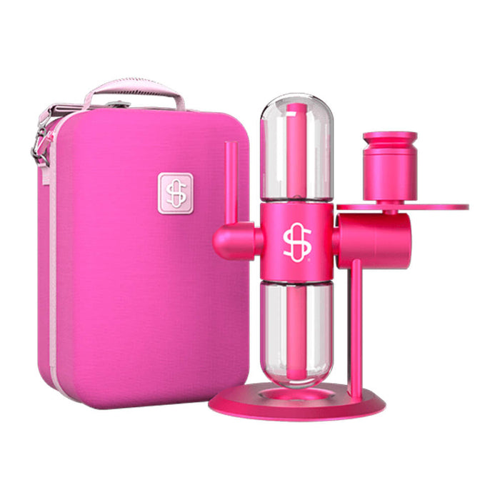 Stündenglass Kompact Gravity Hookah Pink travel case with Stündenglass.