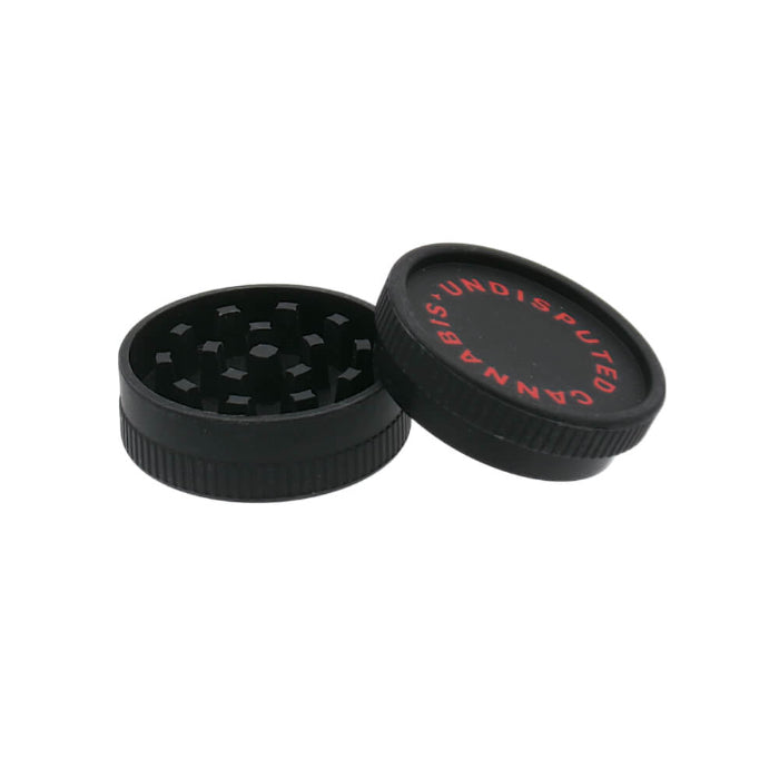 Tyson 2.0 bio grinder undisputed cannabis 2 parts 53 mm fully opened, showing grinding teeth.