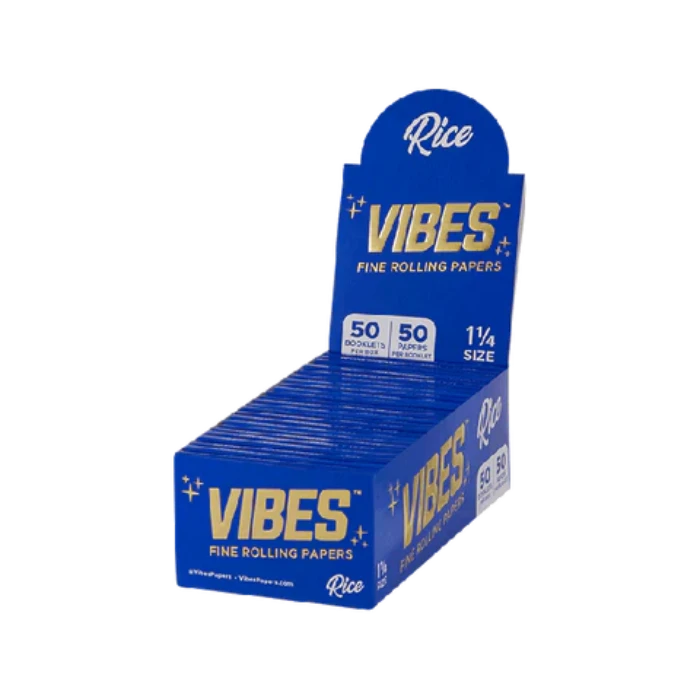 Vibes Papers 1 1/4 Rice display, front view.
