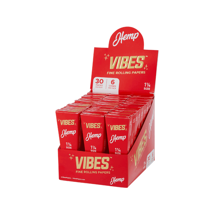 Vibes Cones Coffin 1 1/4 Hemp display.