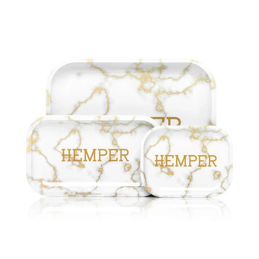 Hemper Marbre Blanc/Or Luxe Plateau À Rouler