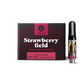Happease Vape Refill 85% Cannabinoids CBD-CBG-CBN Strawberry Field, box and cartridge, standing upright.