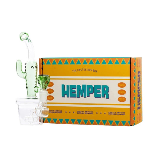 Hemper Cactus Jack Bong 7″ with matching illustrated box, cactus-themed glass piece.