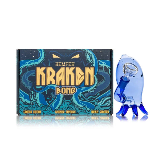 Hemper Kraken Bong 5.7″ with matching illustrated box, tentacle design and compact aquatic theme.