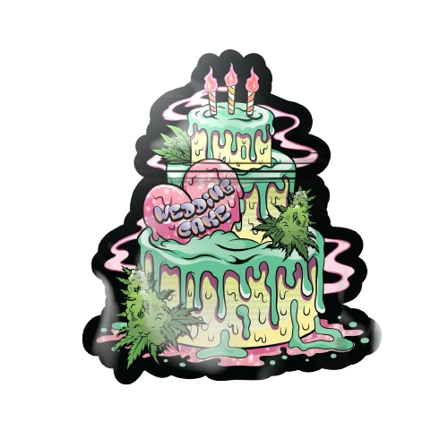 Mylar Bag With Zip - Smell-Proof - Wedding Cake, standing upright view.