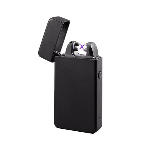 Novi Plasma Lighter Matte Black, standing position, plasma arc visible.