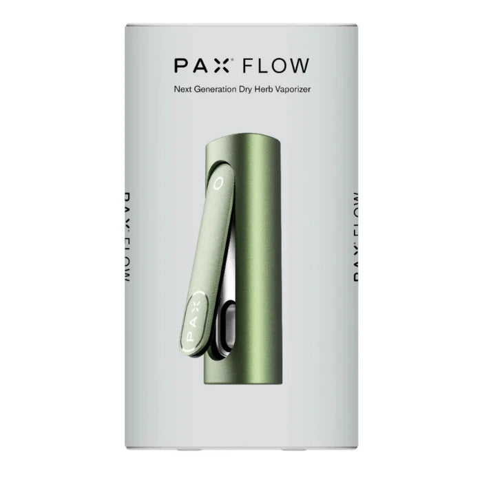 PAX Flow greenstone portable vaporizer box with product image on packaging.