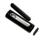PAX Flow Onyx portable vaporizer exploded view with open oven door and open mouthpiece.