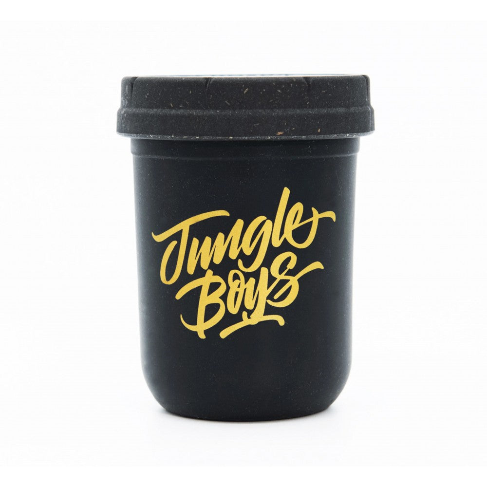 Re:stash x Jungle Boys Mason Stash Jar 8oz, standing upright front view.