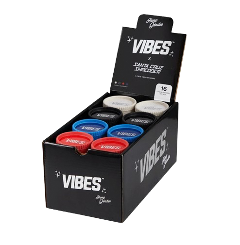 Santa Cruz Shredder x VIBES 4 Pieces Hemp Grinder, display with all available colors.