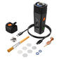 Storz & Bickel VEAZY Alluring Black vaporizer standing surrounded by all included accessories.
