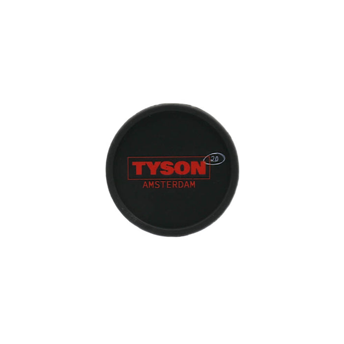 Top-down view of Tyson 2.0 Bio Grinder Portrait 2 Parts 53 mm, featuring the Tyson 2.0 logo on the back.