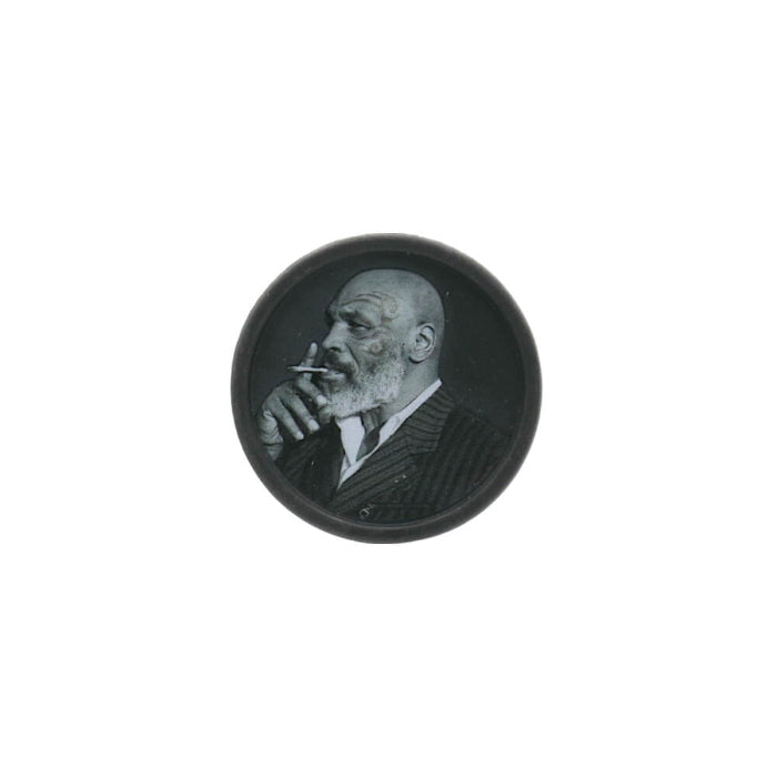 Top-down view of Tyson 2.0 Bio Grinder Portrait 2 Parts 53 mm, featuring Mike Tyson's portrait on the lid.