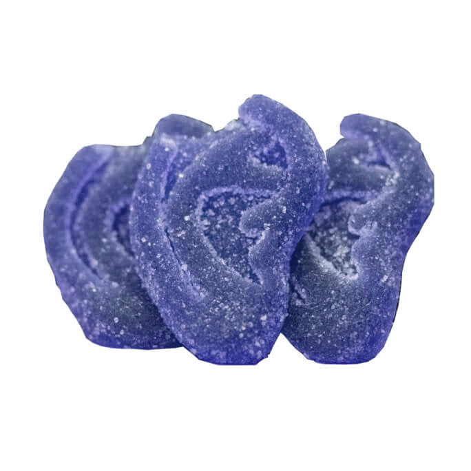 Tyson 2.0 Mike Bites CBD Gummies Blackberry, gummies shaped like a severed ear, standing.