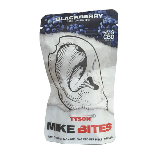 Tyson 2.0 Mike Bites CBD Gummies Blackberry, doypack with bitten ear design.
