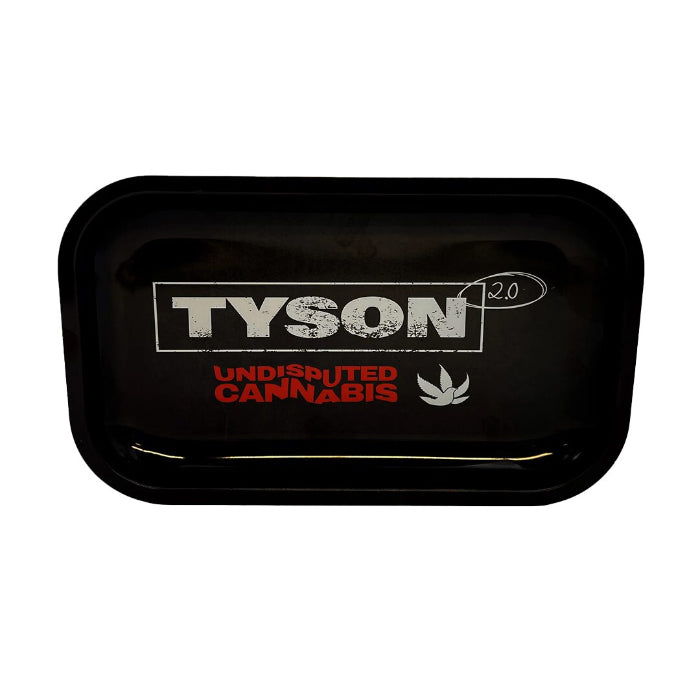 Tyson 2.0 Undisputed Black Metal Rolling Tray 11.5” with a sleek black design and logo.