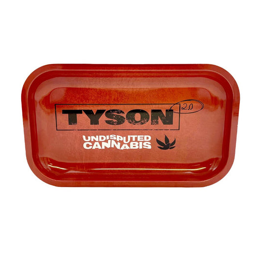 Tyson 2.0 Undisputed Red Metal Rolling Tray 11.5” with a red design and logo.