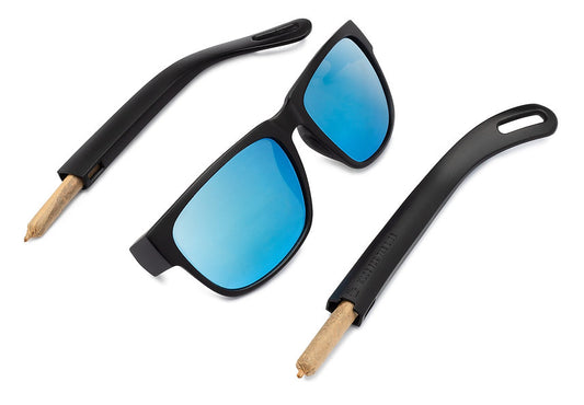 ViceRays Classic Sunglasses with storage compartment, laid flat and disassembled.